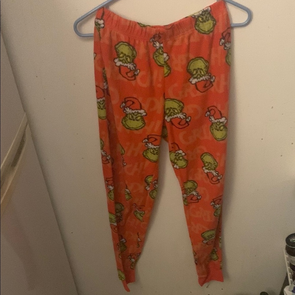 Awesome Orange and Green Fuzzy Grinch Dr Seuss Pyjama Pants SZ Small